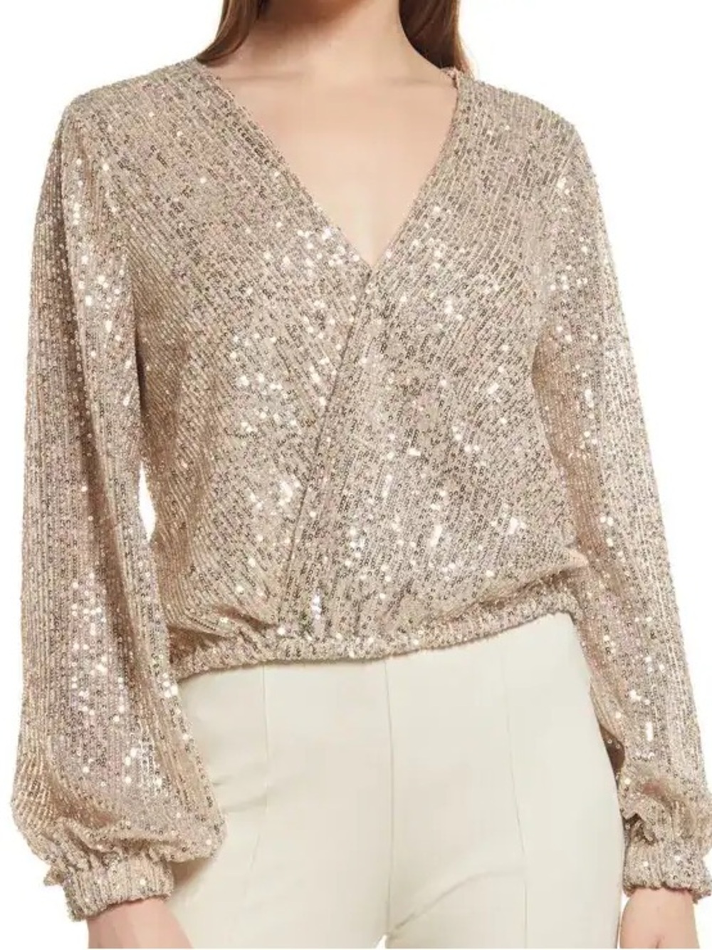 OPEN EDIT Sequin Long-Sleeve Wrap Blouse - Womens SMALL *NWT* - Picture 4 of 13